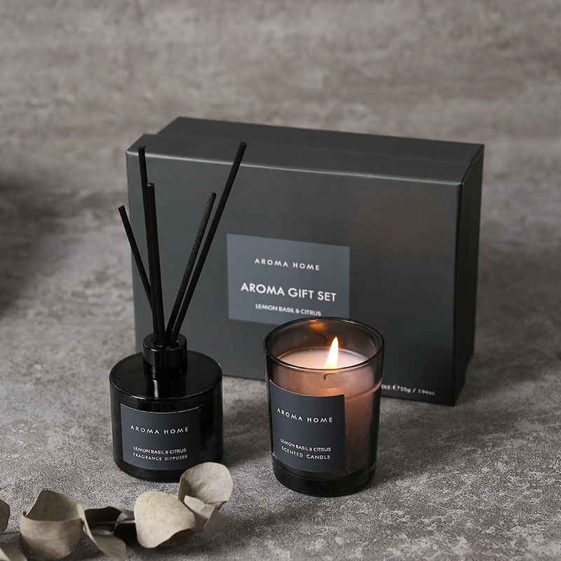Home Fragrance Bottle - 2 ชิ้นชุดกล่องของขวัญน้ํามันหอมระเหยน้ํามันหอมระเหยหวายทําด้วยมือเทียนหอมใสโคมไฟ Companion กลับของขวัญน้ําหอม Diffuser
