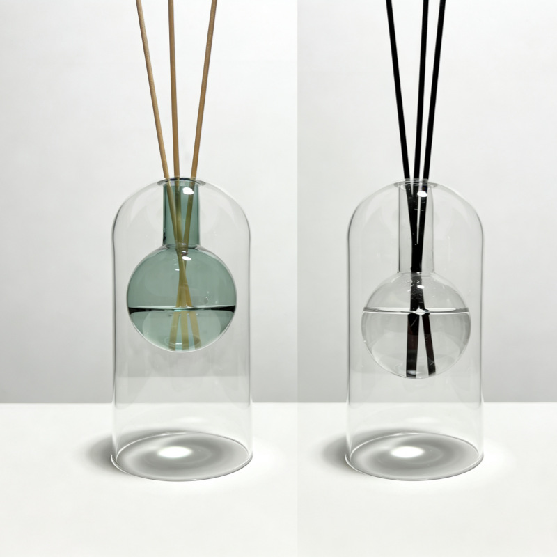 Home Fragrance Bottle - ขวดแก้วทรงตัวยูแบบนอร์ดิกสองชั้นสำหรับใส่ก้านไม้หอม ขวดเปล่าสำหรับน้ำหอมปรับอากาศ แจกันดอกไม้แบบไฮโดรโปนิกส์ ของตกแต่งบ้านสำหรับวางบนโต๊ะ