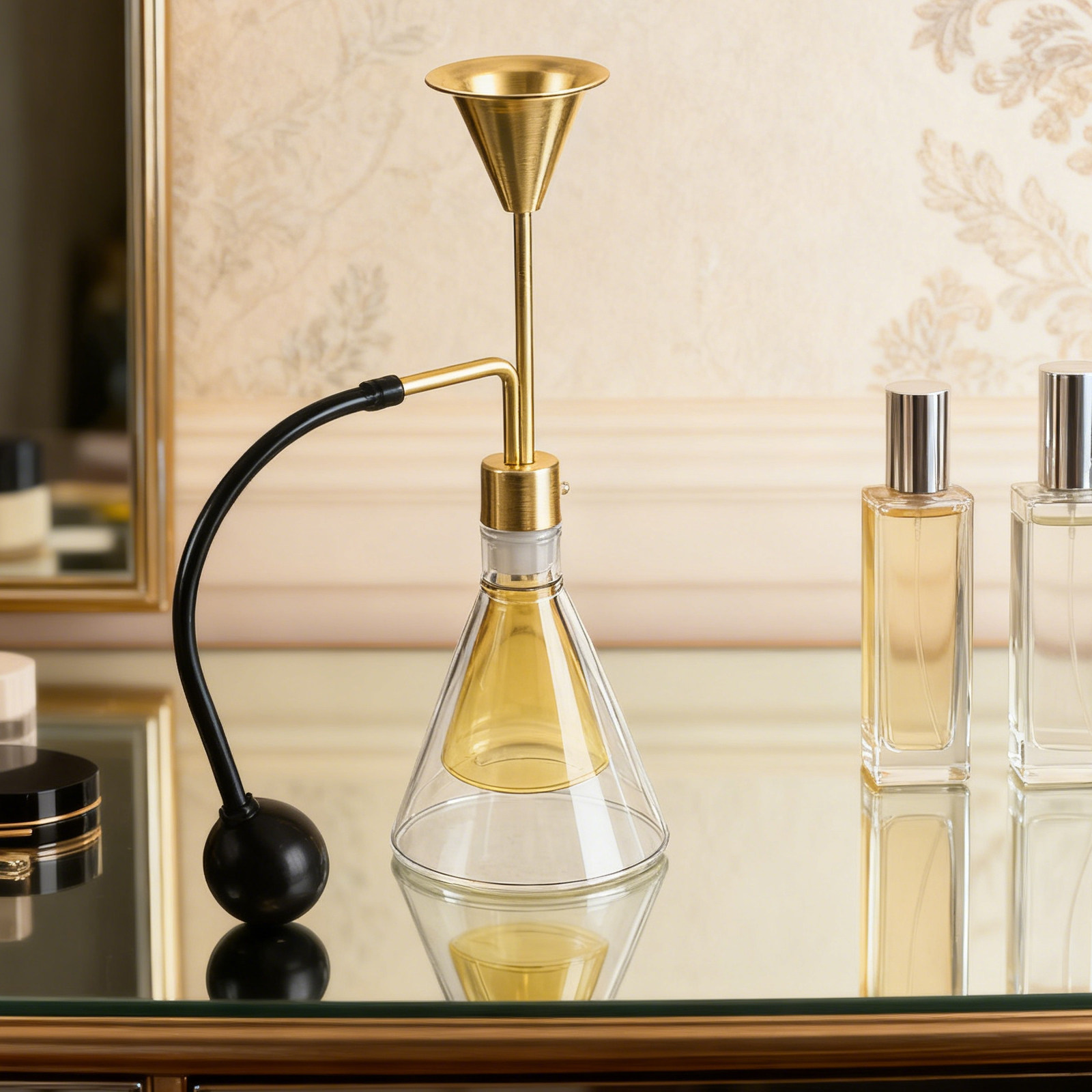 Home Fragrance Bottle - ขวดแก้วสองชั้นสำหรับน้ำมันหอมระเหย ขวดตัวอย่างน้ำหอมอโรมาเธอราพี พร้อมหัวปั๊มจ่าย สำหรับใช้ในบ้าน สำนักงาน สปา