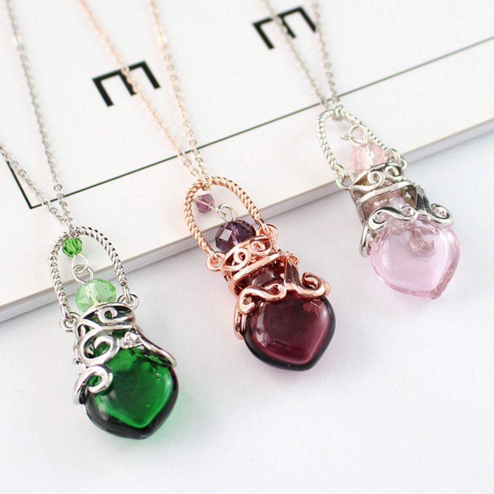 Diffuser Necklace Locket - หลากสีขวดน้ําหอมสร้อยคอขวดแก้วรูปหัวใจ Wishing ขวดจี้น้ํามันหอมระเหย Diffuser ปรับเครื่องประดับ