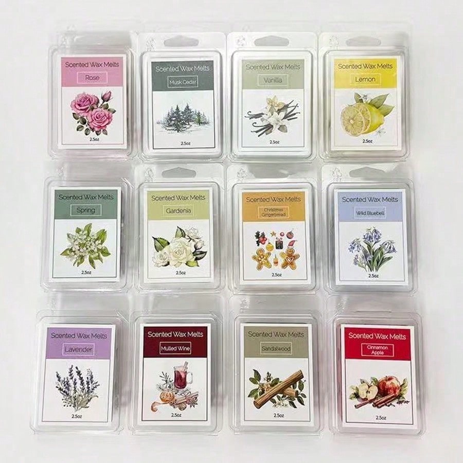 Home Fragrance Vanilla Scented Candle - ชุดเทียนหอมแบบละลาย 8 กลิ่น (ลาเวนเดอร์/วานิลลา/กุหลาบ) เทียนหอมจากขี้ผึ้งถั่วเหลืองธรรมชาติ สำหรับกลิ่นหอมในบ้านและผ่อนคลาย