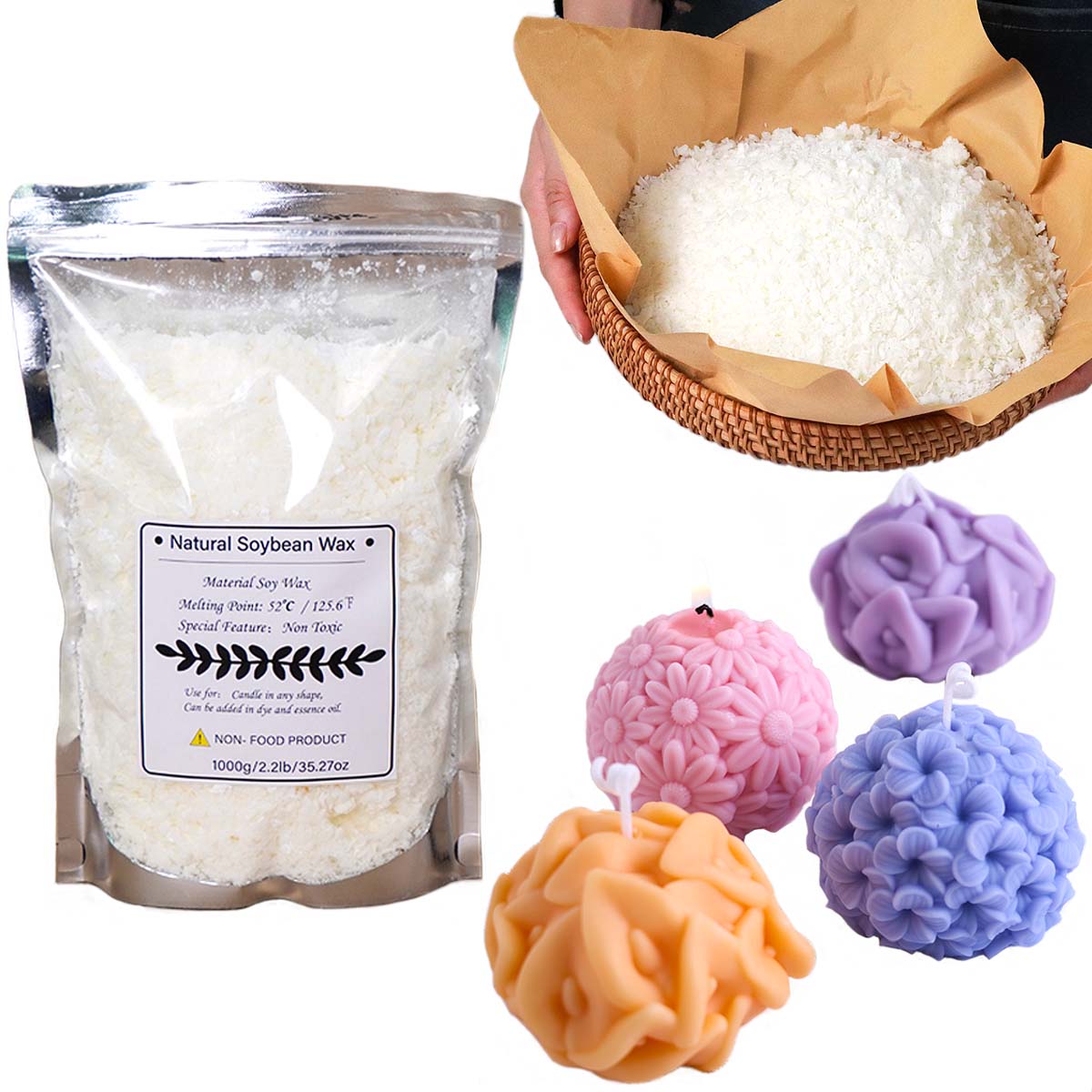 Soy Wax Flake - 100/250/500/1000g ขี้ผึ้งถั่วเหลืองธรรมชาติ Flake DIY เทียนทําด้วยมือหัตถกรรม Additive-ฟรีเทียนหอมวัตถุดิบทําชุด
