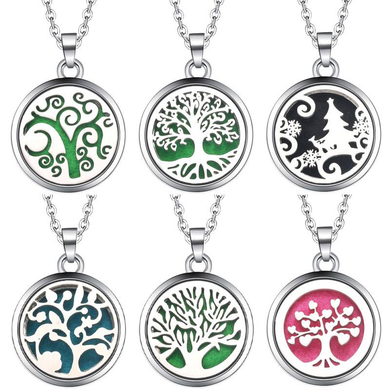 Diffuser Necklace Locket - Tree Of Life Aroma กล่องสร้อยคอแม่เหล็กสแตนเลสสตีลน้ำมันหอมระเหยน้ำมันหอมระเหย Diffuser