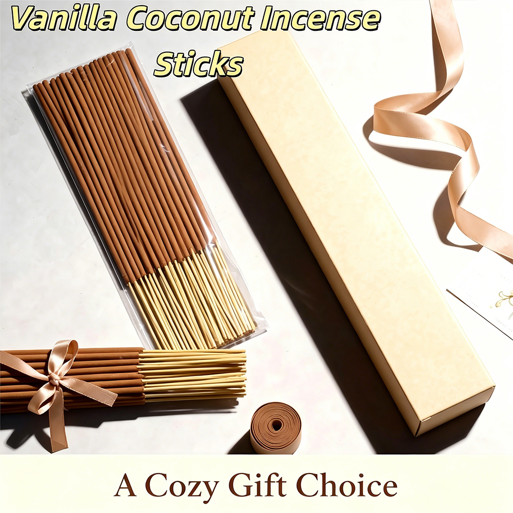 Home Fragrance Vanilla Scented Candle - ธูปหอมธรรมชาติพรีเมียม กลิ่นวานิลลาและมะพร้าว ยาว 22 ซม. ธูปไม้ไผ่ทำมือ