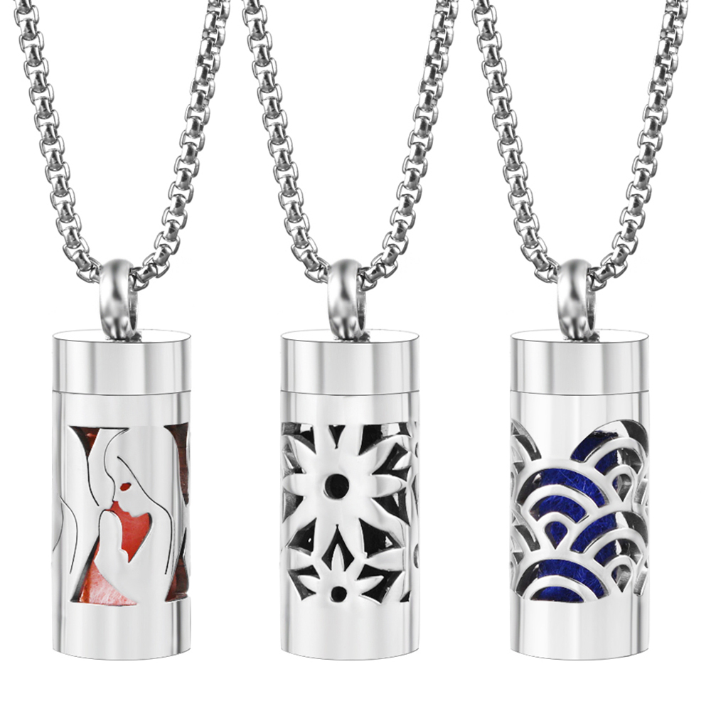 Diffuser Necklace Locket - 2024 ใหม่สแตนเลสสตีลน้ํามันหอมระเหยเครื่องประดับจี้ดอกไม้รูปแบบ Hollow OUT น้ําหอม Lockets