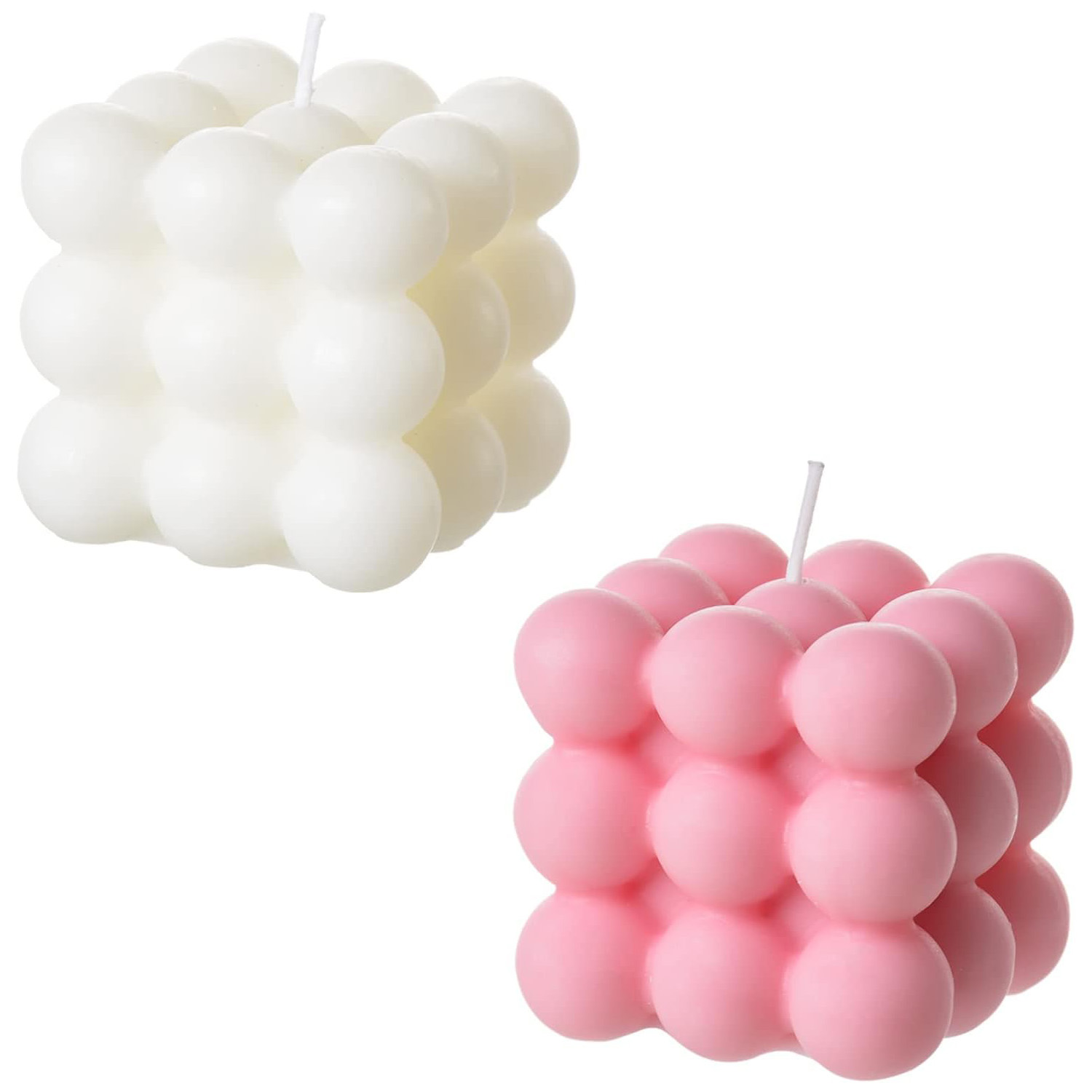 Soy Wax Flake - 2 ชิ้นสีขาวสีชมพูเทียนฟอง-Cubeเทียนขี้ผึ้งถั่วเหลือง,เทียนตกแต่งบ้าน,เทียนหอม,ใช้ในบ้านและของขวัญ (สีขาว + สีชมพู)