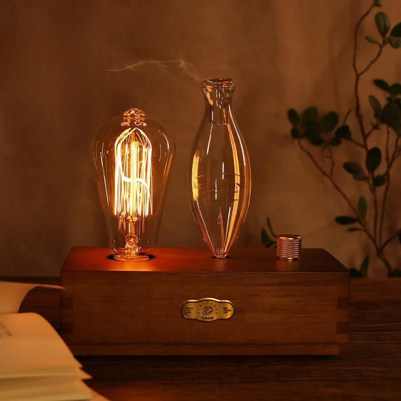 Quality Home Fragrance - โคมไฟตั้งโต๊ะ, โคมไฟข้างเตียงสไตล์วินเทจ, ไฟกลางคืนทังสเตน, มีกลิ่นหอม, ให้ความรู้สึกถึงคุณภาพ, การนอนหลับในห้องนอน,