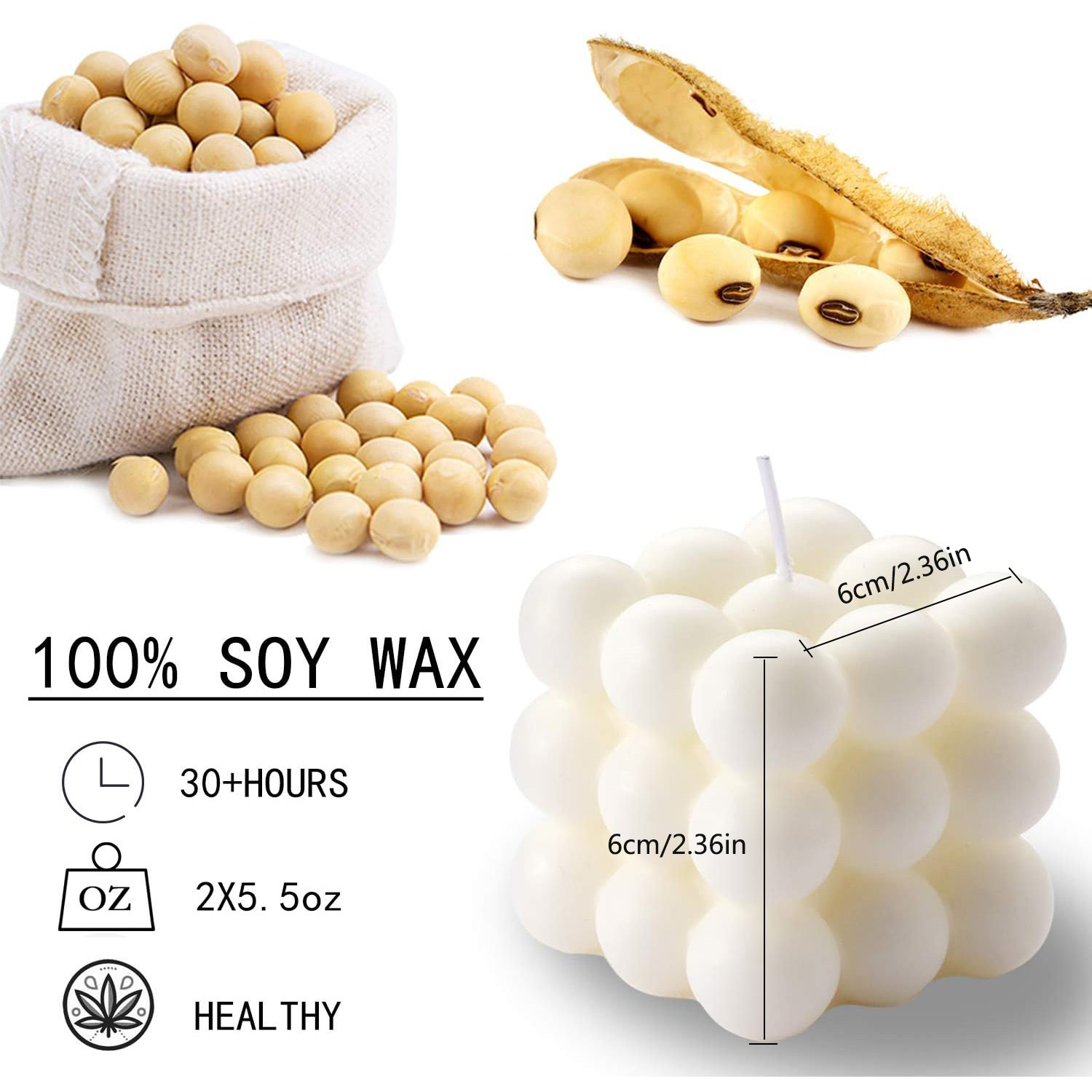 2 ชิ้นสีขาวสีชมพูเทียนฟอง-Cube - Soy Wax Flake บทวิจารณ์และราคา